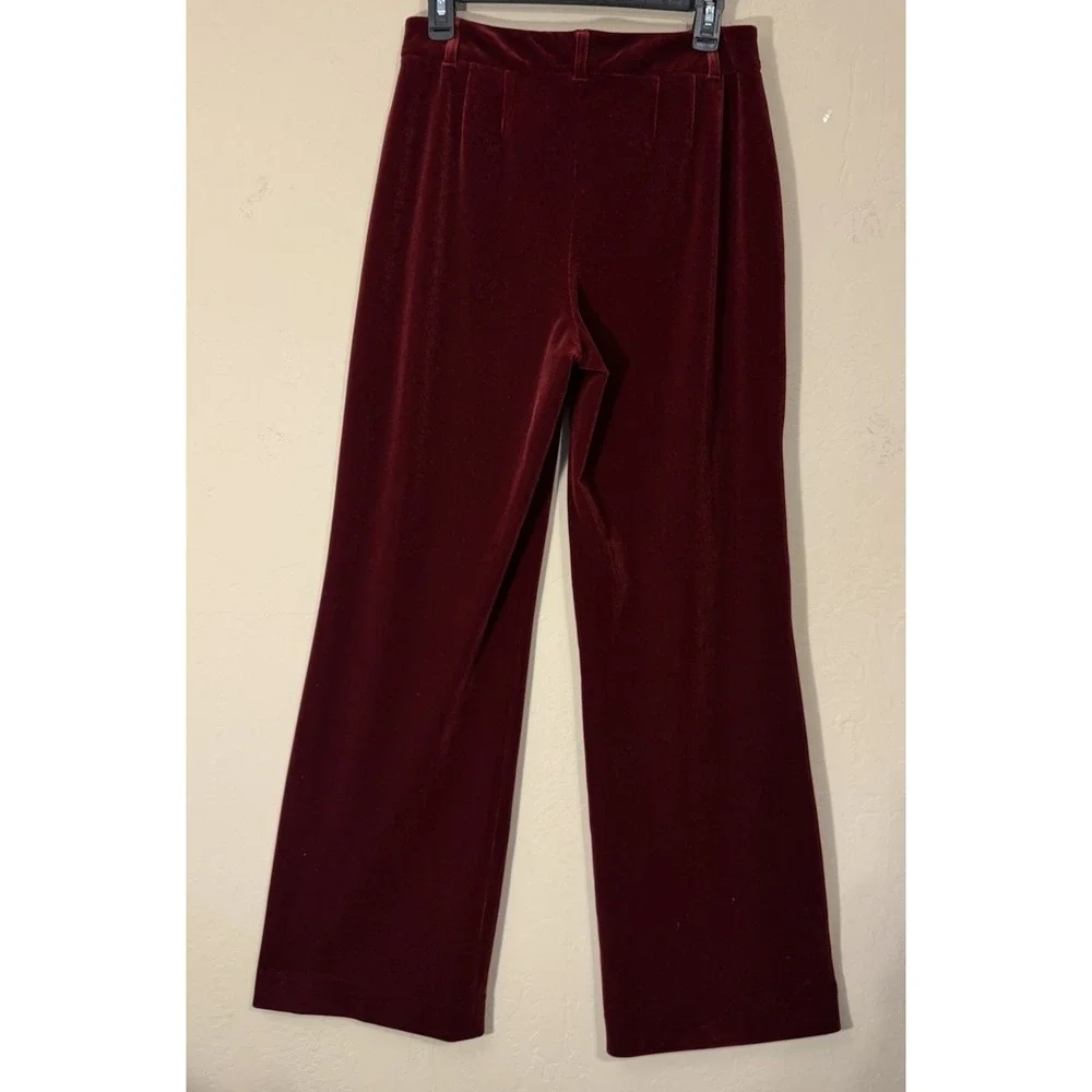 White House Black Market Luna Wide Leg Trousers Women 8 Red Velvet Holidays - Picture 7 of 7